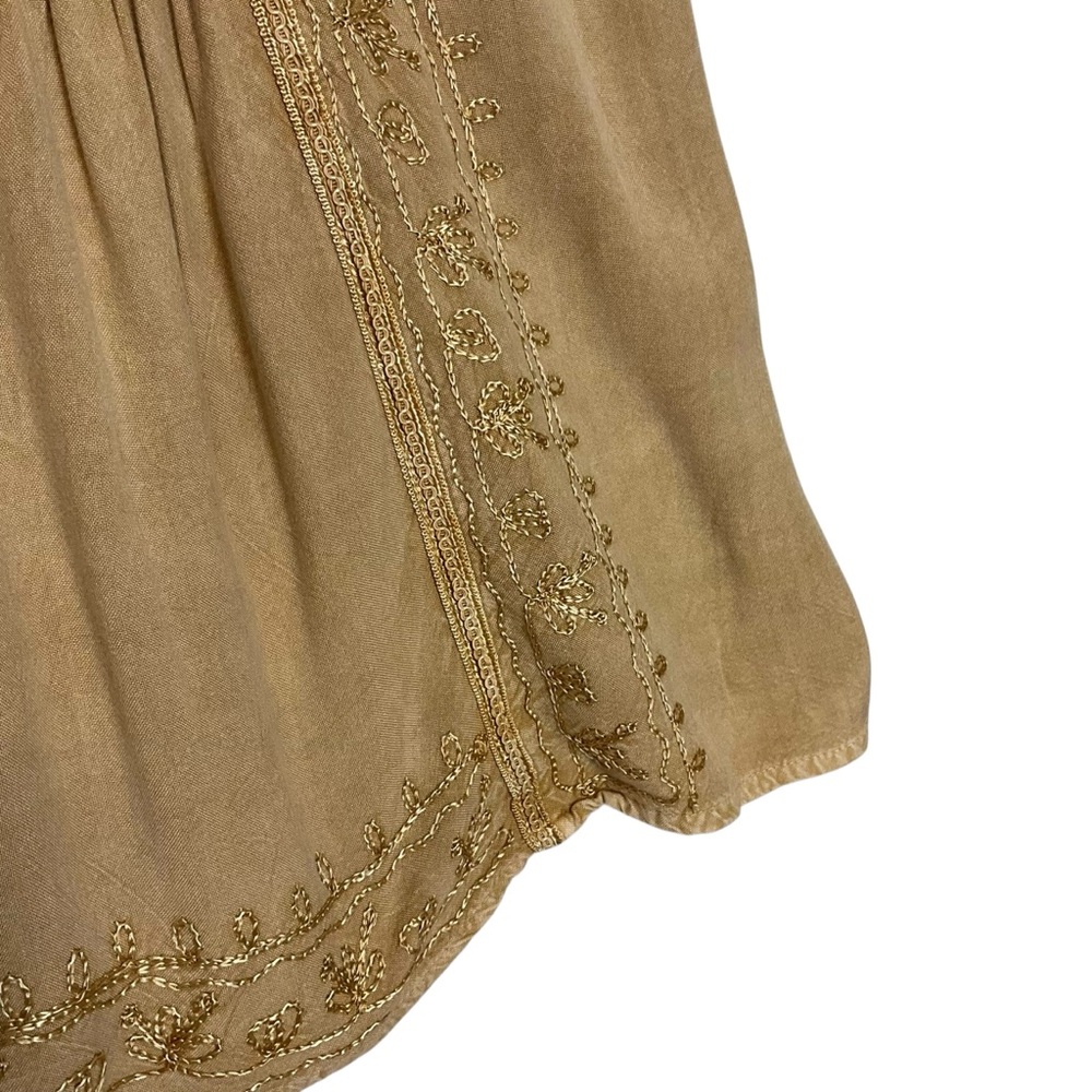 VINTAGE sz Large Sleeveless Blouse Tone on Tone Square Neckline FairyCore Tan - Picture 4 of 6